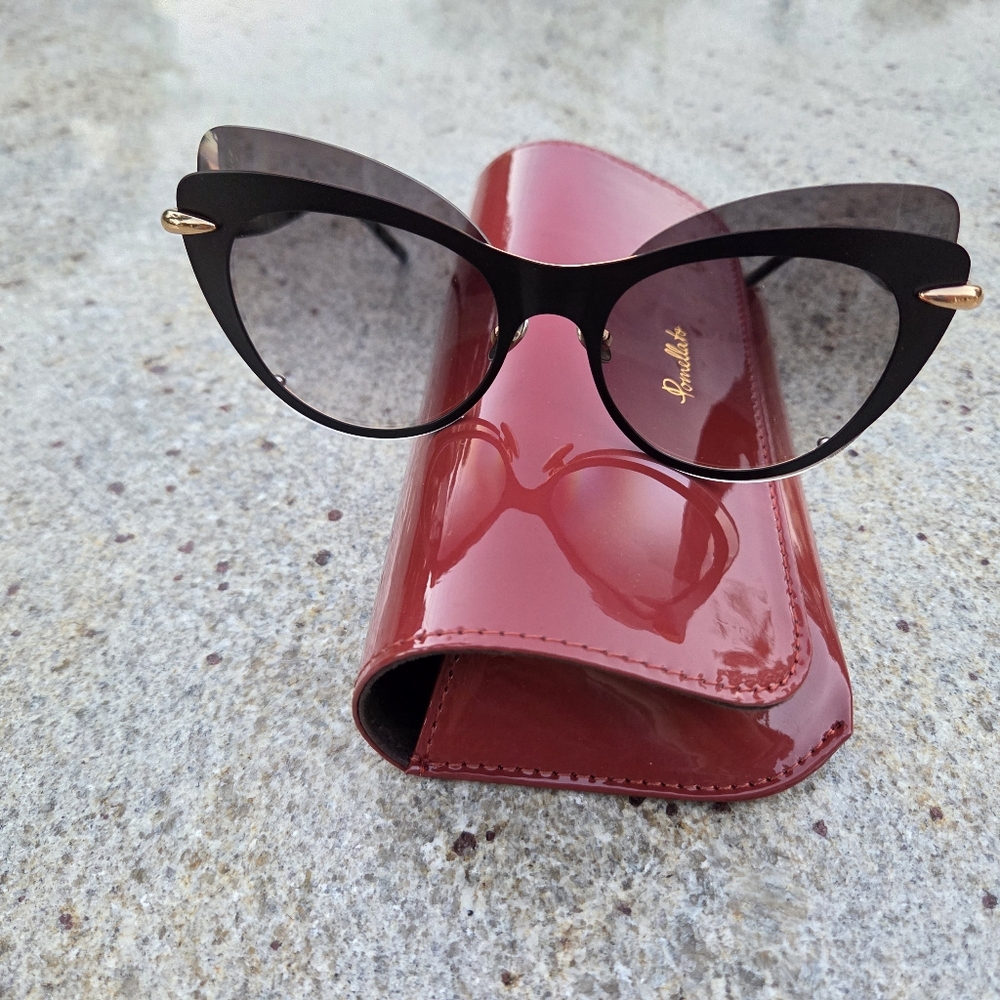 Pomellato PM0046S 001 Black Gold Cat Eye Sunglasses Made in Italy